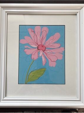 Pink Floral Wall Art on Blue Background
